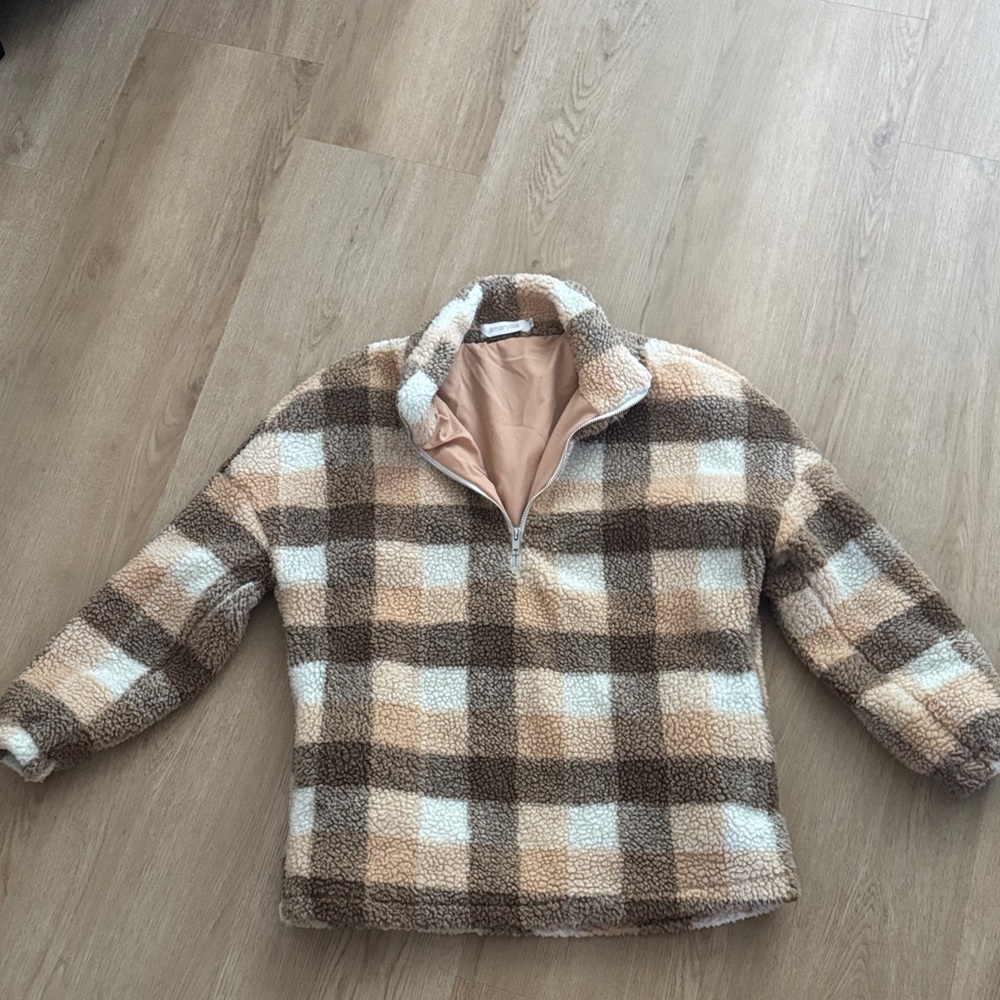 Amaryllis Plaid Fleece Hoodie - Brown and Cream